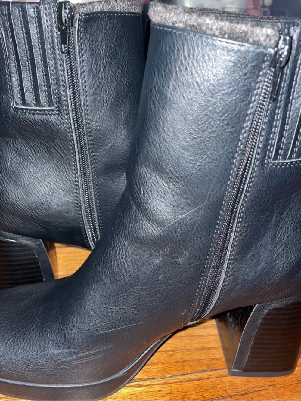 Women's Black Faux-Leather Ankle Booties with Side Zip